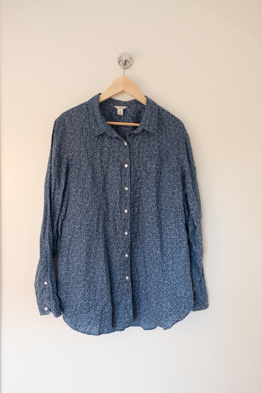 L.L.Bean Blue Floral Button Up Shirt Long Sleeve Cotton Cottagecore Cabincore XL